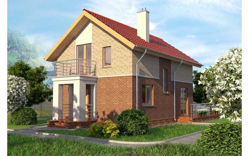 Проект двухэтажного дома из газобетона в европейском стиле с мансардой KVR-33