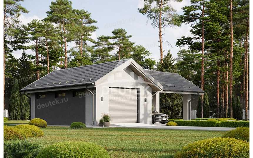 Проект современного одноместного гаража с навесом для автомобиля - LK-303