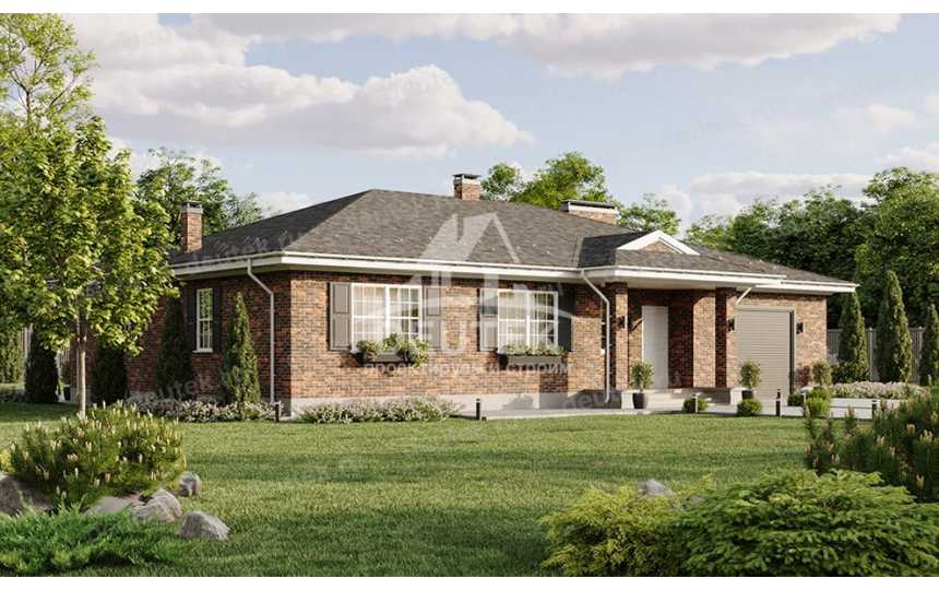 Проект квадратного одноэтажного дома с одноместным гаражом - LK-307