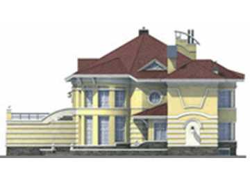 Проект углового двухэтажного дома из кирпича в стиле барокко с цокольным этажом, трёхместным гаражом и погребом - PA-13