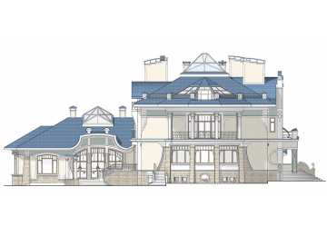 Проект узкого четырёхэтажного дома из кирпича в стиле барокко с цокольным этажом и двухместным гаражом, с площадью до 1400 кв м PA-47