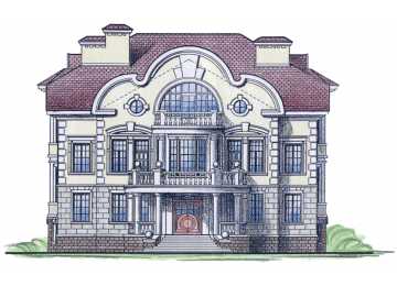  Проект квадратного четырёхэтажного дома из кирпича в стиле барокко с цокольным этажом и эркерами, с площадью до 1000 кв м  PA-59