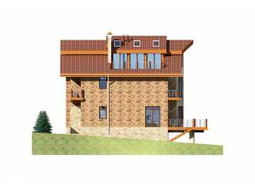 Проект трехэтажного дома из кирпича в европейском стиле с цоколем и мансардой KVR-32