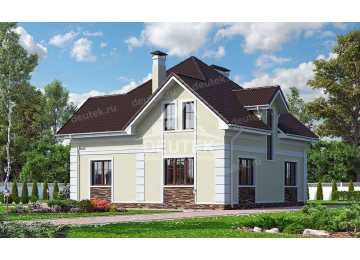 Проект двухэтажного дома из газобетона в европейском стиле с мансардой KVR-73