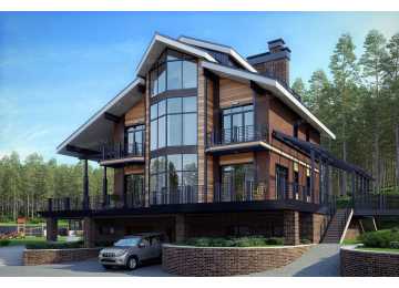 Проект четырехэтажного дома из поризованных керамических блоков в европейском стиле с цоколем и мансардой KVR-130
