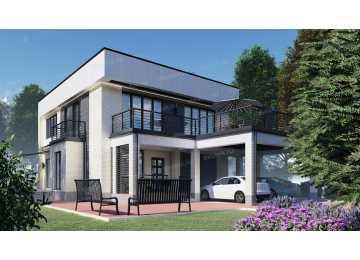 Проект двухэтажного жилого дома в европейском стиле с библиотекой KVR-129