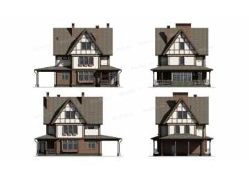 Проект трехэтажного дома из кирпича с мансардой и навесом L-6