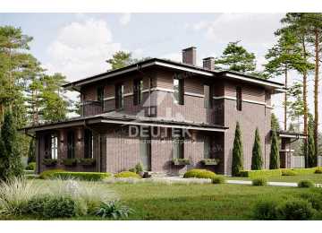 Проект узкого двухэтажного дома с большими окнами и тренажерным залом - LK-299