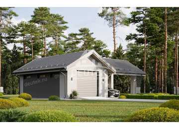 Проект современного одноместного гаража с навесом для автомобиля - LK-303