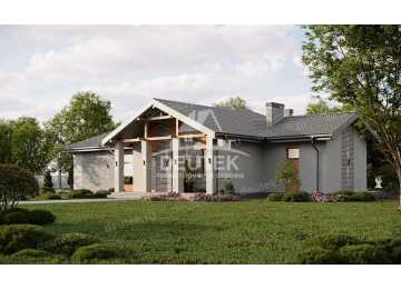 Проект загородного одноэтажного дома с баней и двумя террасами - LK-312