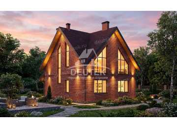 Проект квадратного двухэтажного дома с большими окнами - LK-328