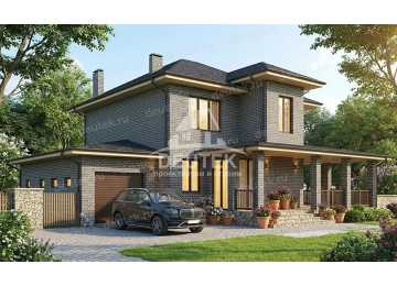 Проект дачного двухэтажного дома с одноместным гаражом - LK-336