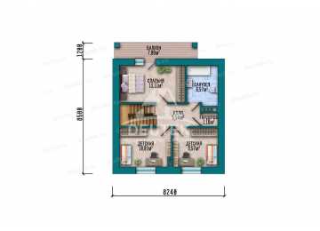 Проект квадратного двухэтажного дома с четырьмя спальнями - LK-356