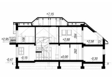 Проект узкого двухэтажного дома из пористого бетона с одноместным гаражом и камином - LG-2 LG-2