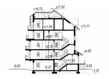 Проект узкого многоэтажного таунхауса для нескольких семей из керамоблоков с одноместным гаражом и эркером - LG-6 LG-6