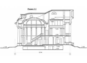 Проект узкого двухэтажного дома из кирпича в классическом стиле с трехместным гаражом и бассейном, с размерами 32 м на 22 м EV-10