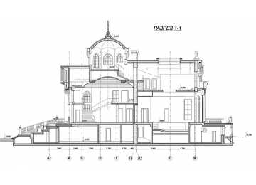 Проект узкой двухэтажной бани из кирпича в стиле барокко с цокольным этажом и бассейном, с размерами 21 м на 27 м AG-4