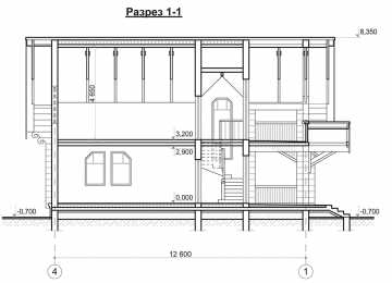 Проект узкой двухэтажной бани из бруса в стиле барокко с размерами 6 м и 13 м и с площадью до 150 кв м PA-4