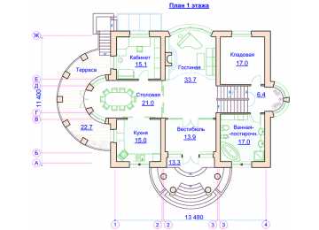 Проект двухэтажного дома из кирпича в стиле барокко с цокольным этажом, бассейном и вторым светом PA-19