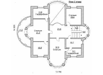 Проект квадратного двухэтажного дома из кирпича в стиле барокко с эркерами и тренажёрным залом, с площадью до 450 кв м  PA-29