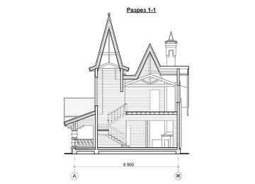 Проект узкой двухэтажной бани из бруса в стиле барокко с эркерами, с площадью до 200 кв м  PA-66