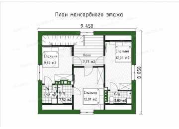 Проект дома с мансардным этажом и сауной DTE-159