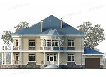 Проект узкого двухэтажного дома с цокольным этажом и двухместным гаражом LK-56