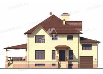 Проект двухэтажного дома в европейском стиле с цокольным этажом и двухместным гаражом LK-61
