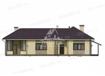 Проект жилого узкого одноэтажного дома в европейском стиле с большими окнами LK-70
