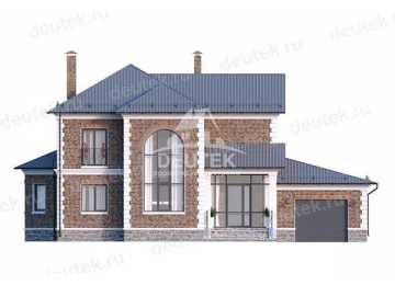 Проект узкого жилого двухэтажного дома в европейском стиле с одноместным гаражом и большими окнами LK-94