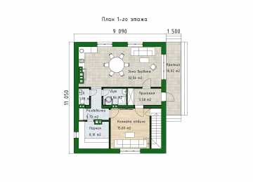Проект бани с парной и зоной барбекю с размерами 11 м на 11 м - P258-1