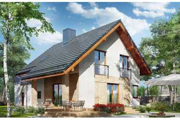 Проект одноэтажного дома из керамических блоков с террасой, мансардой и гаражом в европейском стиле DTN100045