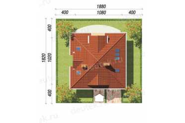 Проект европейского двухэтажного дома с мансардой, эркером и камином 11 на 10 метров DTS100019