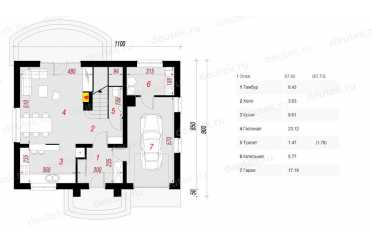 Проект европейского двухэтажного дома с одноместным гаражом, мансардой и камином 11 на 9 м - DTA100037 DTS100037