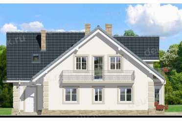 Проект европейского двухэтажного дома с двухместным гаражом, мансардой и эркером 14 на 12 м - DTA100041 DTS100041