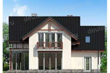 Проект двухэтажного дома из керамоблоков с одноместным гаражом и террасой -  DTS100047