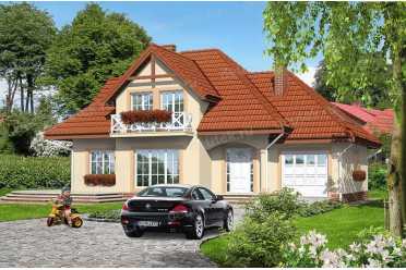 Проект европейского двухэтажного дома с одноместным гаражом, кабинетом и эркером 16 на 10 м - DTS100059 DTS100059