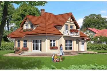 Проект европейского двухэтажного дома с одноместным гаражом, кабинетом и эркером 16 на 10 м - DTS100059 DTS100059