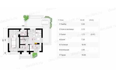 Проект двухэтажного дома из керамаблоков с мансардой и одноместным гаражом DTV100054