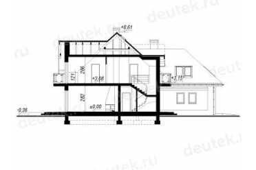 Проект двухэтажного дома из керамоблоков с мансардой и двухместным гаражом DTV100075