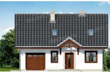 Проект двухэтажного дома из керамоблоков с мансардой и одноместным гаражом DTV100109