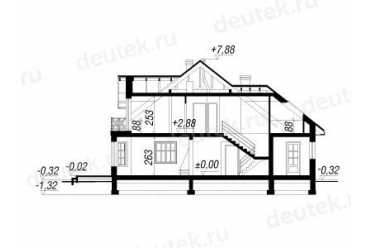 Проект двухэтажного дома из керамоблоков с мансардой и двухместным гаражом DTV100121