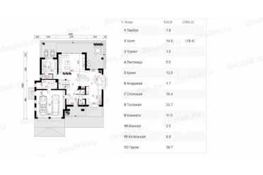 Проект двухэтажного дома из керамоблоков с мансардой и двухместным гаражом DTV100129