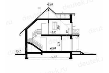 Проект двухэтажного дома из керамоблоков с мансардой и одноместным гаражом DTV100130