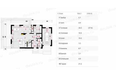 Проект двухэтажного дома из керамоблоков с мансардой и одноместным гаражом DTV100166