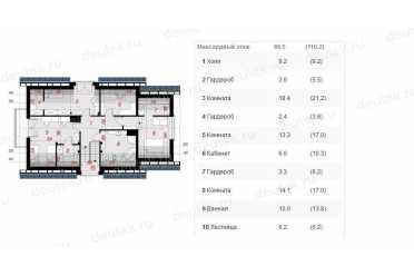 Проект двухэтажного дома из керамоблоков с мансардой и одноместным гаражом DTV100166