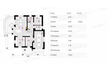 Проект двухэтажного дома из керамоблоков с мансардой и одноместным гаражом DTV100172