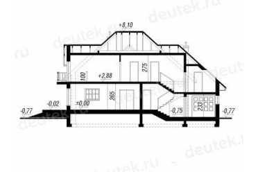 Проект двухэтажного дома из керамоблоков с мансардой и одноместным гаражом DTV100191
