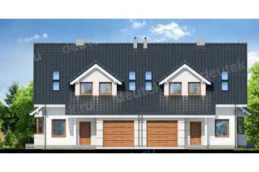Проект двухэтажного дома из керамоблоков с мансардой и одноместным гаражом DTV100193