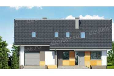 Проект двухэтажного дома из керамоблоков с мансардой и одноместным гаражом DTV100210